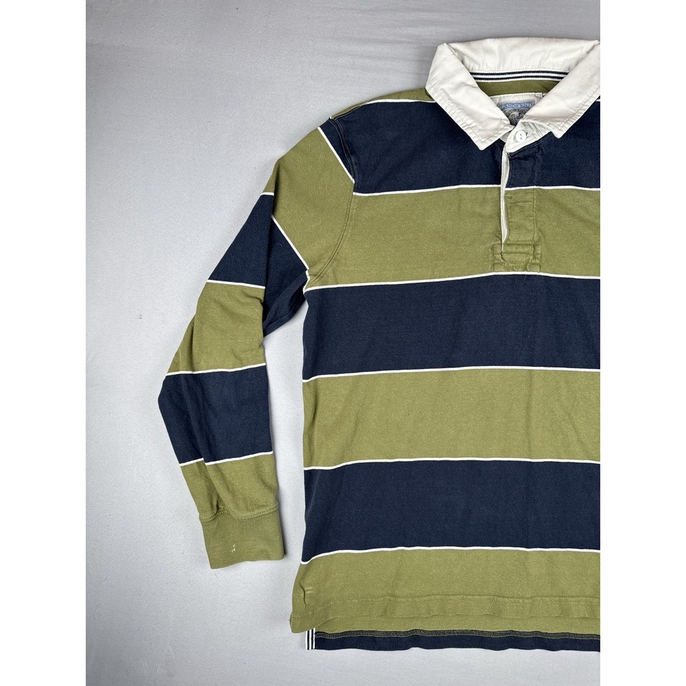 Lands' End Rugby Shirt Mens Large Green Blue Striped Long Sleeve Cotton - Picture 4 of 16